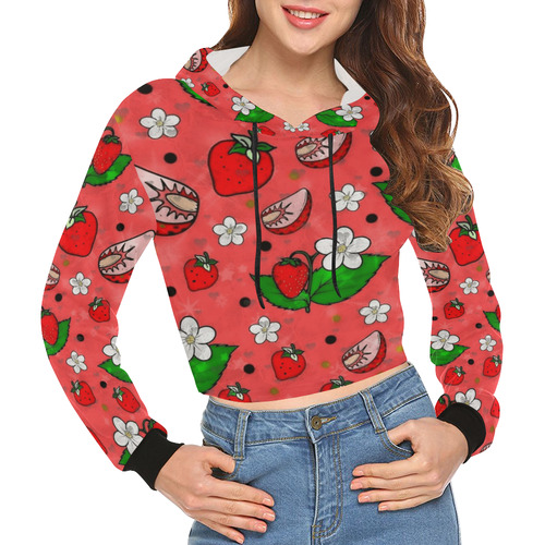 Strawberry  Popart by Nico Bielow All Over Print Crop Hoodie for Women (Model H22)