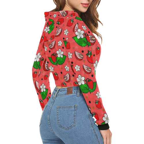 Strawberry  Popart by Nico Bielow All Over Print Crop Hoodie for Women (Model H22)