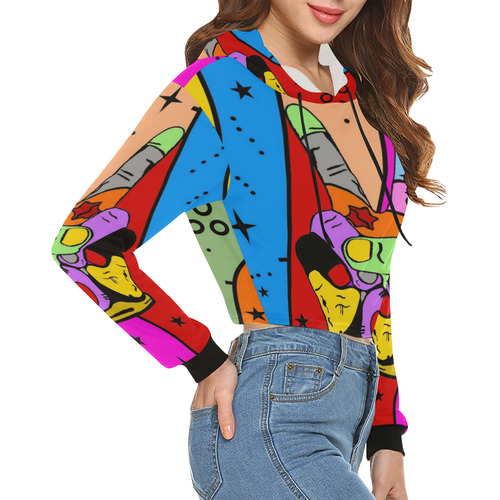 Peace Popart by Nico Bielow All Over Print Crop Hoodie for Women (Model H22)