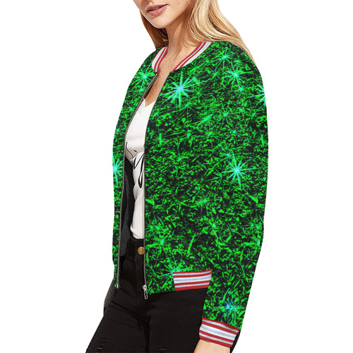 Sparkling Green All Over Print Bomber Jacket for Women (Model H21)