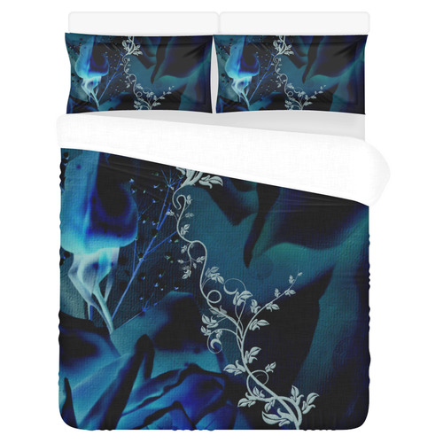 Floral design, blue colors 3-Piece Bedding Set