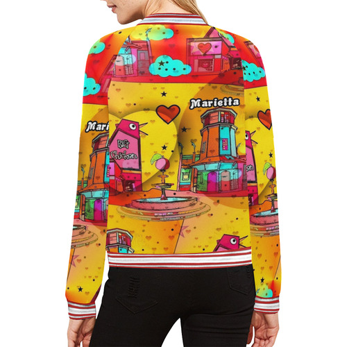 Marietta Popart by Nico Bielow All Over Print Bomber Jacket for Women (Model H21)