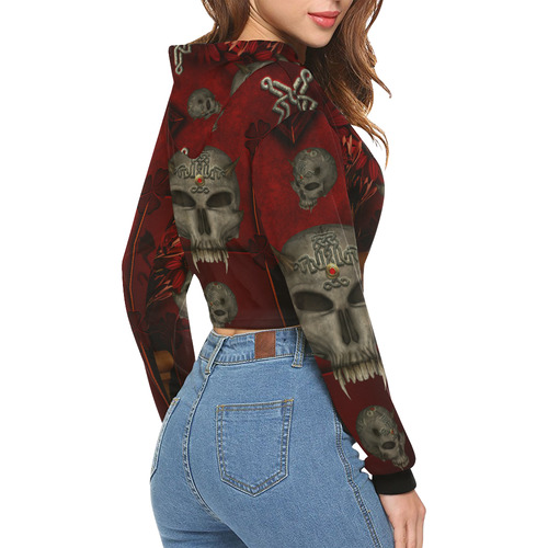Skull with celtic knot All Over Print Crop Hoodie for Women (Model H22)