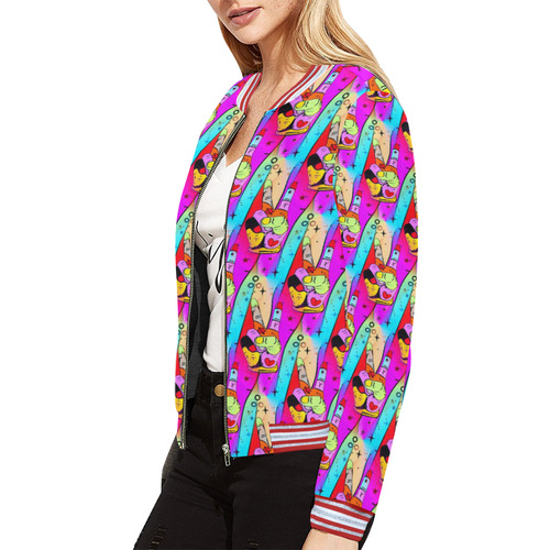 Peace Popart by Nico Bielow All Over Print Bomber Jacket for Women (Model H21)