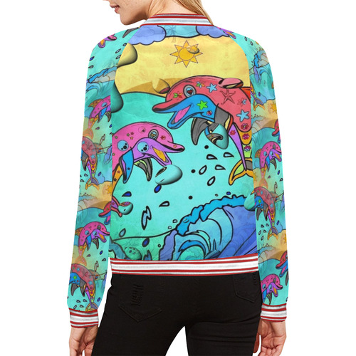 Dolphin Popart by Nico Bielow All Over Print Bomber Jacket for Women (Model H21)