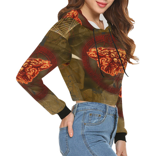 Awesome, creepy flyings skulls All Over Print Crop Hoodie for Women (Model H22)