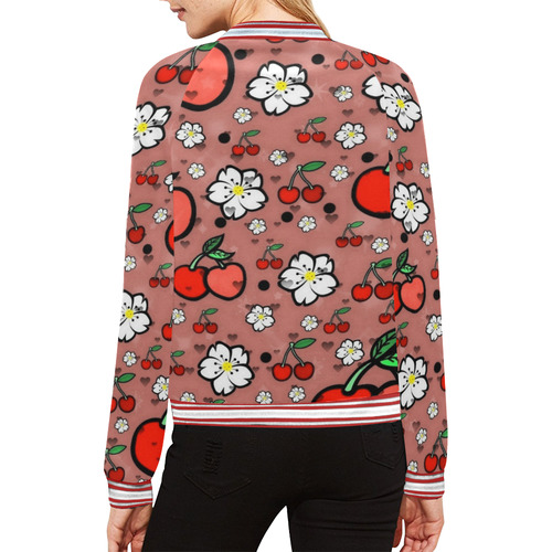 Cherry Popart by Nico Bielow All Over Print Bomber Jacket for Women (Model H21)