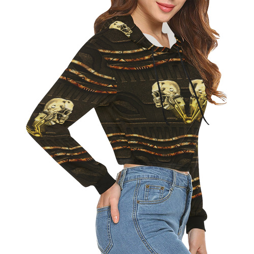 Awesome mechanical skull All Over Print Crop Hoodie for Women (Model H22)