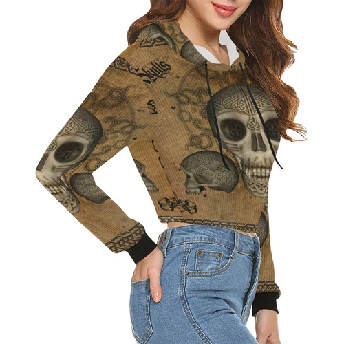 Awesome skull with celtic knot All Over Print Crop Hoodie for Women (Model H22)