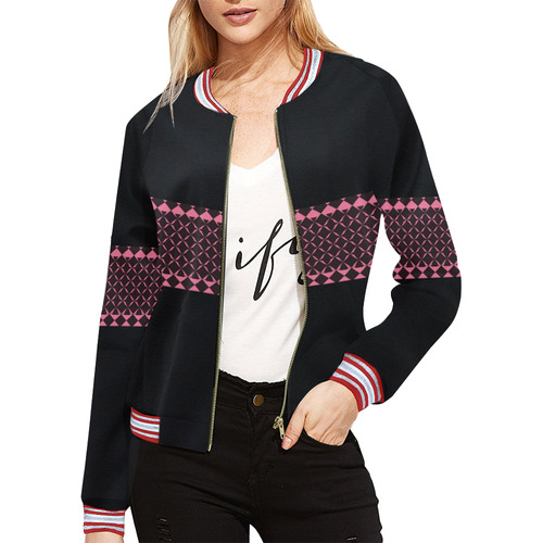 MIddi Pink All Over Print Bomber Jacket for Women (Model H21)