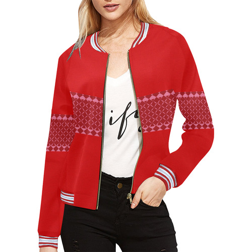 MIddi Red All Over Print Bomber Jacket for Women (Model H21)