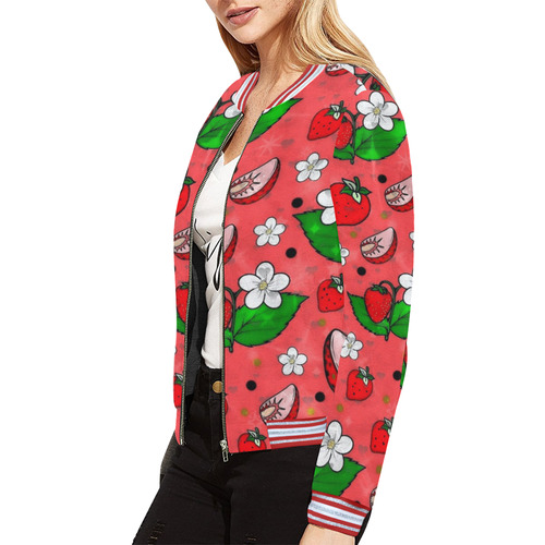 Strawberry Popart by Nico Bielow All Over Print Bomber Jacket for Women (Model H21)