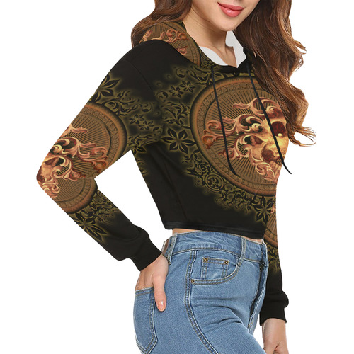 Amazing skull with floral elements All Over Print Crop Hoodie for Women (Model H22)