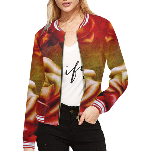 Wonderful red roses All Over Print Bomber Jacket for Women (Model H21)