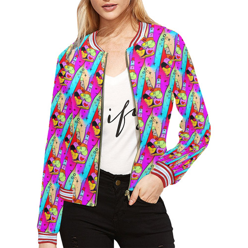 Peace Popart by Nico Bielow All Over Print Bomber Jacket for Women (Model H21)