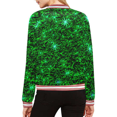 Sparkling Green All Over Print Bomber Jacket for Women (Model H21)