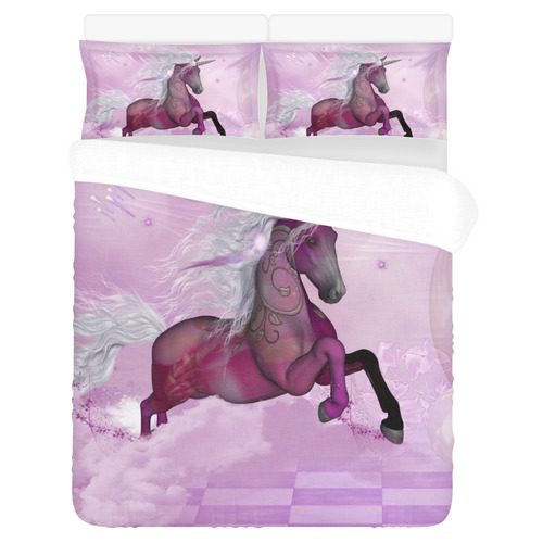 Awesome unicorn in violet colors 3-Piece Bedding Set