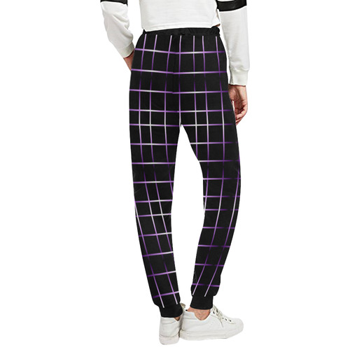 Purple Black Grid Unisex All Over Print Sweatpants (Model L11)