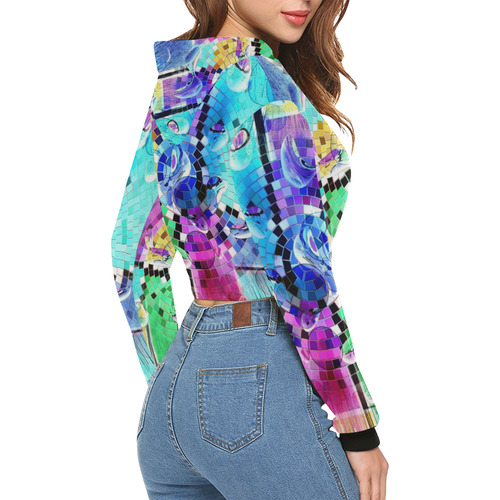 Mosaic Popart by Nico Bielow All Over Print Crop Hoodie for Women (Model H22)