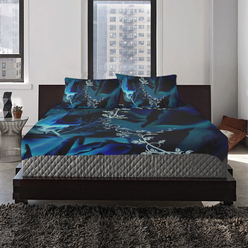 Floral design, blue colors 3-Piece Bedding Set