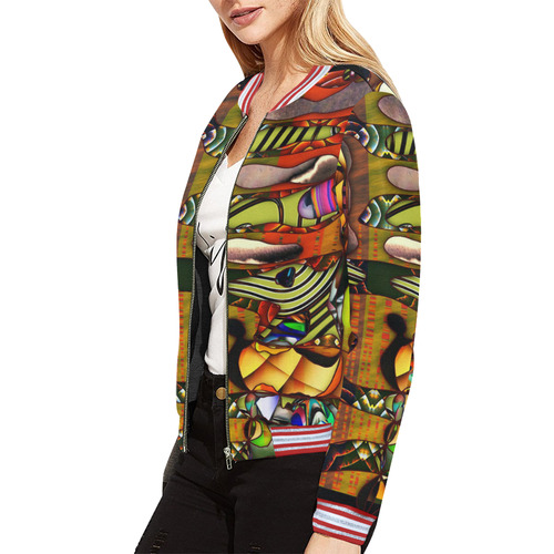 Mindworks Collage #6 All Over Print Bomber Jacket for Women (Model H21)