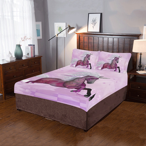 Awesome unicorn in violet colors 3-Piece Bedding Set