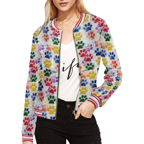 Paws Popart by Nico Bielow All Over Print Bomber Jacket for Women (Model H21)
