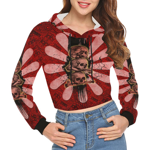 Skulls on a flower All Over Print Crop Hoodie for Women (Model H22)