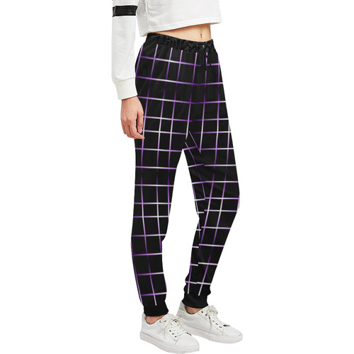 Purple Black Grid Unisex All Over Print Sweatpants (Model L11)