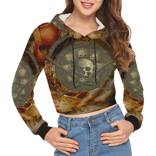 Awesome creepy skulls All Over Print Crop Hoodie for Women (Model H22)