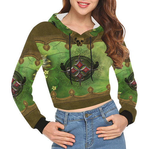 Wonderful gothic design with skull All Over Print Crop Hoodie for Women (Model H22)