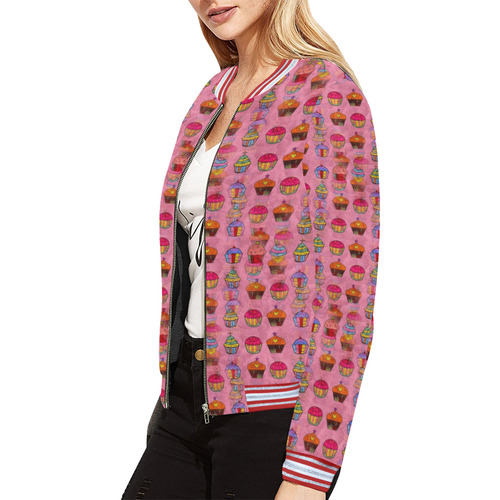 Cupcake Popart by Nico Bielow All Over Print Bomber Jacket for Women (Model H21)