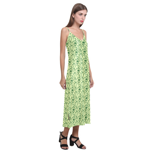 St Patrick's Day Clovers V-Neck Open Fork Long Dress(Model D18)