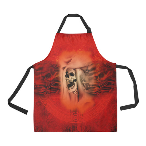 Creepy skulls on red background All Over Print Apron