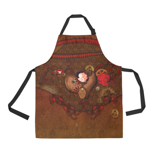 Steampunk heart with roses, valentines All Over Print Apron