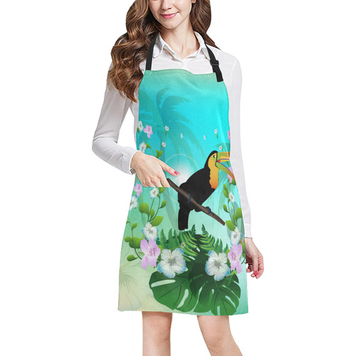 Cute toucan with flowers All Over Print Apron