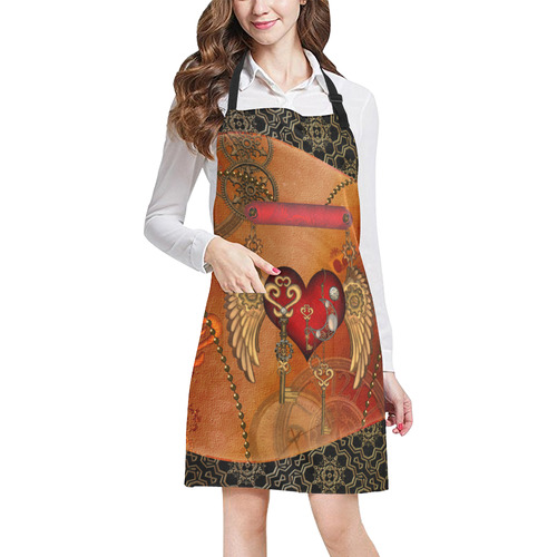 Steampunk, wonderful heart with wings All Over Print Apron