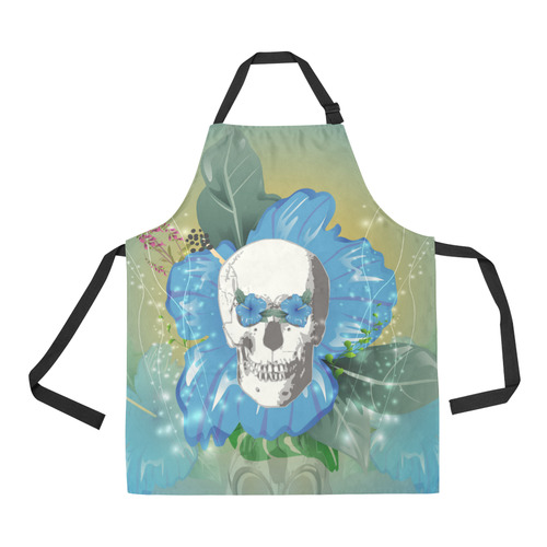 Funny skull with blue flowers All Over Print Apron