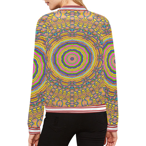 wood festive rainbow mandala All Over Print Bomber Jacket for Women (Model H21)