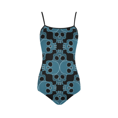 Skull Jigsaw Blue Strap Swimsuit ( Model S05)