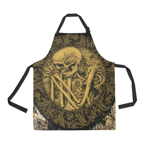 The skeleton in a round button with flowers All Over Print Apron