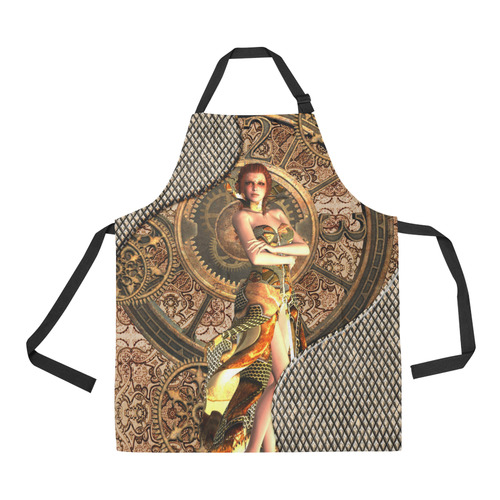 Steampunk lady with gears and clocks All Over Print Apron