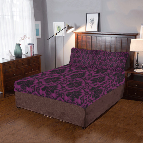 Gothic Victorian Black'n Purple Pattern 3-Piece Bedding Set