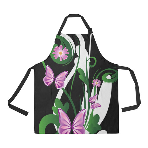 decorative floral elements with butterflies All Over Print Apron