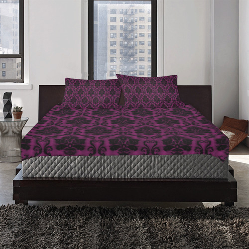 Gothic Victorian Black N Purple Pattern 3 Piece Bedding Set Id D2268278