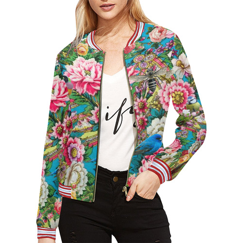 Russian Birdforest All Over Print Bomber Jacket for Women (Model H21)