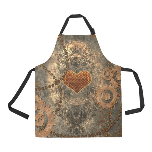 Steampuink, rusty heart with clocks and gears All Over Print Apron