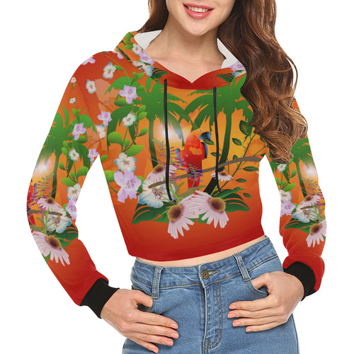 Tropical design All Over Print Crop Hoodie for Women (Model H22)