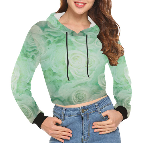 Green roses All Over Print Crop Hoodie for Women (Model H22)