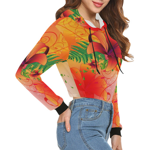 flowery6 All Over Print Crop Hoodie for Women (Model H22)